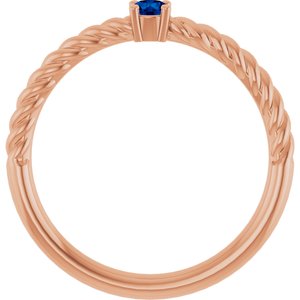 14K Rose Gold 3 mm Lab-Grown Blue Sapphire Solitaire Rope Ring