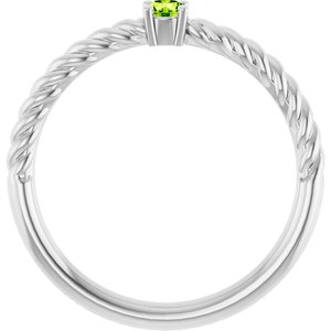 14K White Gold 3 mm Natural Peridot Solitaire Rope Ring