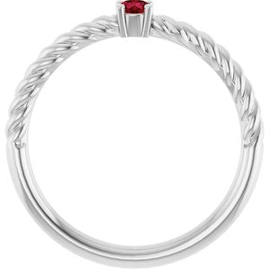 Platinum 3 mm Natural Ruby Solitaire Rope Ring