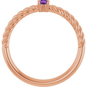 14K Rose Gold 3 mm Natural Amethyst Solitaire Rope Ring
