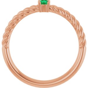 14K Rose Gold 3 mm Lab-Grown Emerald Solitaire Rope Ring