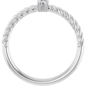 14K White Gold 1/10 CT Natural Diamond Solitaire Rope Ring