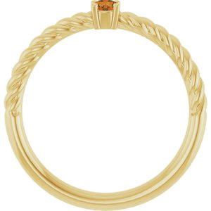 14K Yellow Gold 3 mm Natural Citrine Solitaire Rope Ring