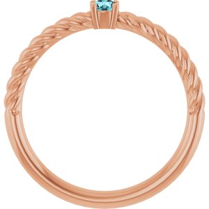 14K Rose Gold 3 mm Natural Blue Zircon Solitaire Rope Ring