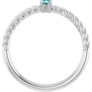 Sterling Silver 3 mm Natural Blue Zircon Solitaire Rope Ring