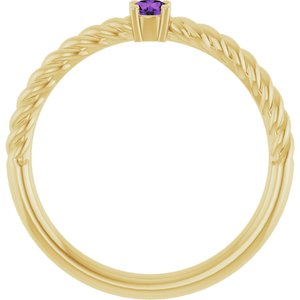 14K Yellow Gold 3 mm Natural Amethyst Solitaire Rope Ring