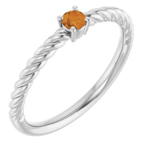 Platinum 3 mm Natural Citrine Solitaire Rope Ring