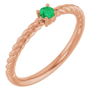 14K Rose Gold 3 mm Natural Emerald Solitaire Rope Ring