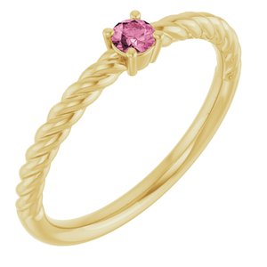 14K Yellow Gold 3 mm Natural Pink Tourmaline Solitaire Rope Ring
