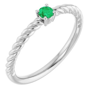 Platinum 3 mm Lab-Grown Emerald Solitaire Rope Ring