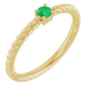 14K Yellow Gold 3 mm Natural Emerald Solitaire Rope Ring