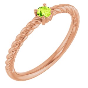 14K Rose Gold 3 mm Natural Peridot Solitaire Rope Ring