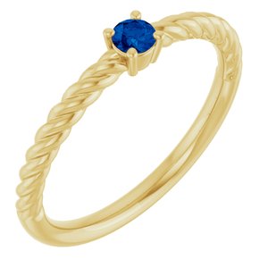14K Yellow Gold 3 mm Natural Blue Sapphire Solitaire Rope Ring