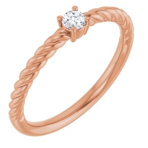 14K Rose Gold 3 mm Natural White Sapphire Solitaire Rope Ring