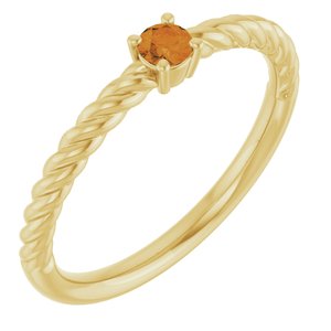 14K Yellow Gold 3 mm Natural Citrine Solitaire Rope Ring