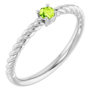 14K White Gold 3 mm Natural Peridot Solitaire Rope Ring