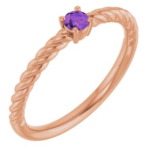 14K Rose Gold 3 mm Natural Amethyst Solitaire Rope Ring