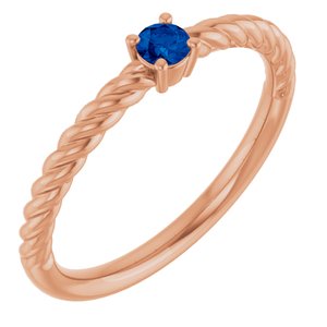 14K Rose Gold 3 mm Natural Blue Sapphire Solitaire Rope Ring
