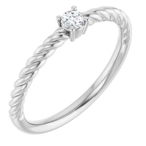 Sterling Silver 1/10 CT Natural Diamond Solitaire Rope Ring