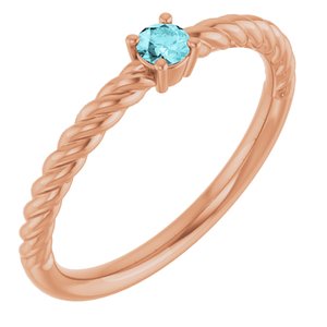 14K Rose Gold 3 mm Natural Blue Zircon Solitaire Rope Ring