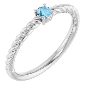 14K White Gold 3 mm Natural Aquamarine Solitaire Rope Ring