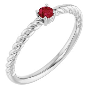 14K White Gold 3 mm Lab-Grown Ruby Solitaire Rope Ring