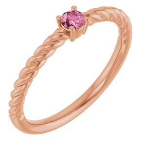 14K Rose Gold 3 mm Natural Pink Tourmaline Solitaire Rope Ring