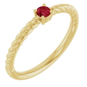14K Yellow Gold 3 mm Natural Ruby Solitaire Rope Ring