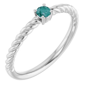 14K White Gold 3 mm Lab-Grown Alexandrite Solitaire Rope Ring