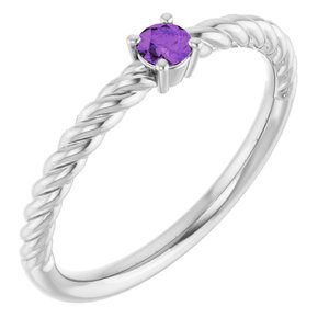 Sterling Silver 3 mm Natural Amethyst Solitaire Rope Ring