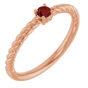 14K Rose Gold 3 mm Natural Mozambique Garnet Solitaire Rope Ring