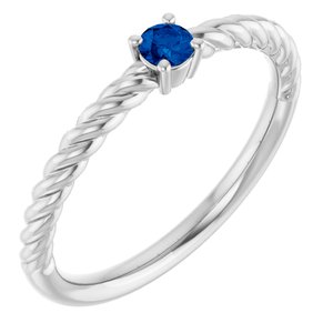 14K White Gold 3 mm Natural Blue Sapphire Solitaire Rope Ring