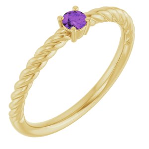 14K Yellow Gold 3 mm Natural Amethyst Solitaire Rope Ring