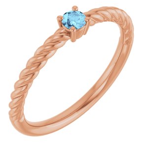 14K Rose Gold 3 mm Natural Aquamarine Solitaire Rope Ring
