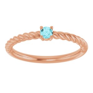 14K Rose Gold 3 mm Natural Blue Zircon Solitaire Rope Ring