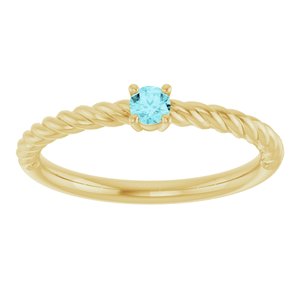 14K Yellow Gold 3 mm Natural Blue Zircon Solitaire Rope Ring
