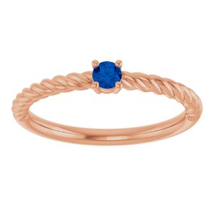 14K Rose Gold 3 mm Lab-Grown Blue Sapphire Solitaire Rope Ring