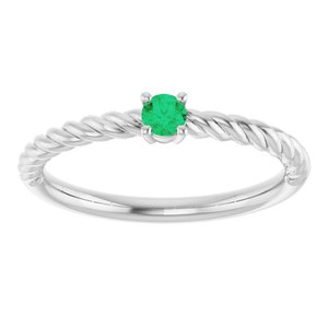 Platinum 3 mm Natural Emerald Solitaire Rope Ring