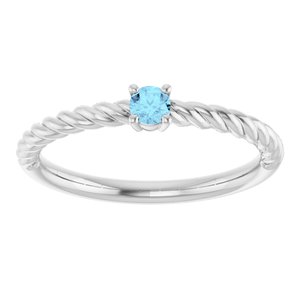 Platinum 3 mm Natural Aquamarine Solitaire Rope Ring