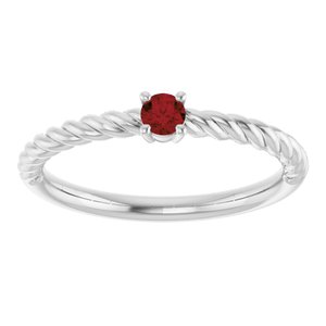 Sterling Silver 3 mm Natural Mozambique Garnet Solitaire Rope Ring