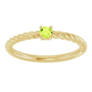 14K Yellow Gold 3 mm Natural Peridot Solitaire Rope Ring