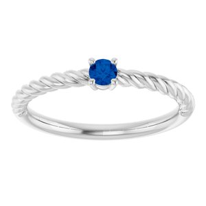 14K White Gold 3 mm Lab-Grown Blue Sapphire Solitaire Rope Ring