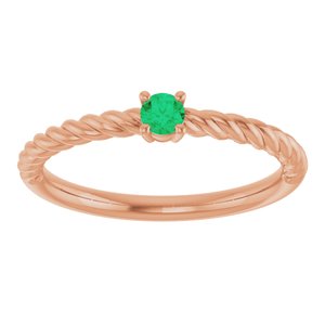 14K Rose Gold 3 mm Natural Emerald Solitaire Rope Ring