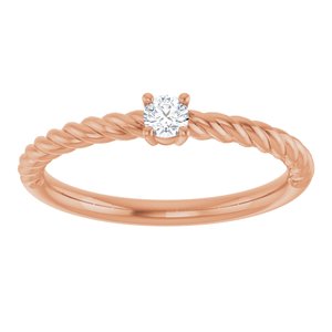 14K Rose Gold 3 mm Natural White Sapphire Solitaire Rope Ring