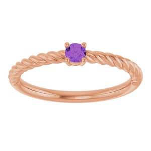 14K Rose Gold 3 mm Natural Amethyst Solitaire Rope Ring