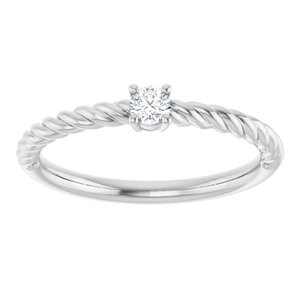 14K White Gold 1/10 CT Natural Diamond Solitaire Rope Ring