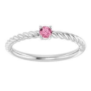 Platinum 3 mm Natural Pink Tourmaline Solitaire Rope Ring