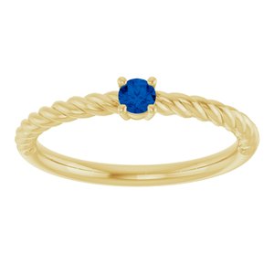 14K Yellow Gold 3 mm Natural Blue Sapphire Solitaire Rope Ring