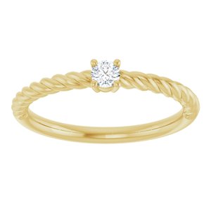 14K Yellow Gold 3 mm Natural White Sapphire Solitaire Rope Ring