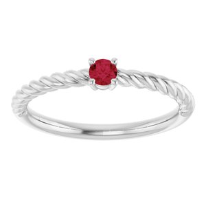 14K White Gold 3 mm Natural Ruby Solitaire Rope Ring
